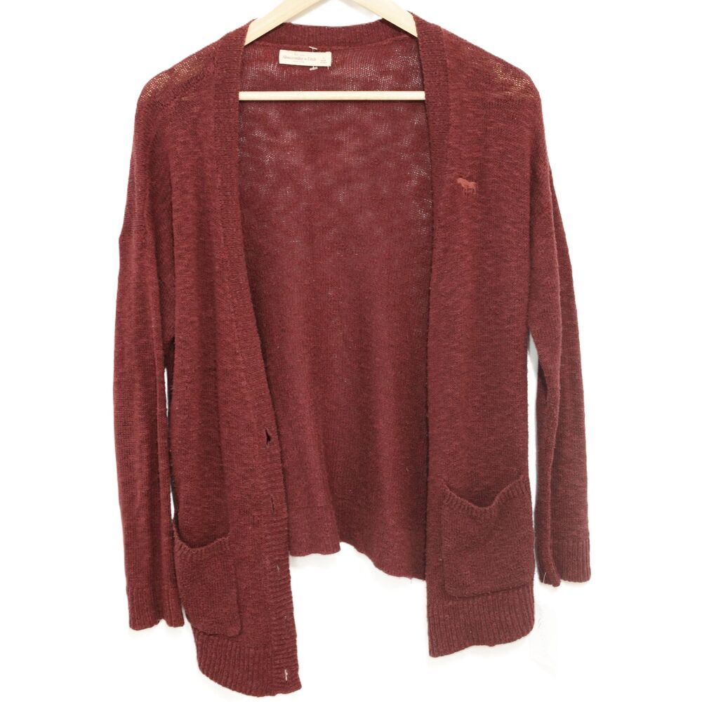 Womens Abercrombie & Fitch Burgundy Red Cardigan Sweater with Pockets Size Large